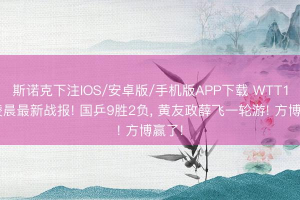 斯诺克下注IOS/安卓版/手机版APP下载 WTT10日凌晨最新战报! 国乒9胜2负， 黄友政薛飞一轮游! 方博赢了!
