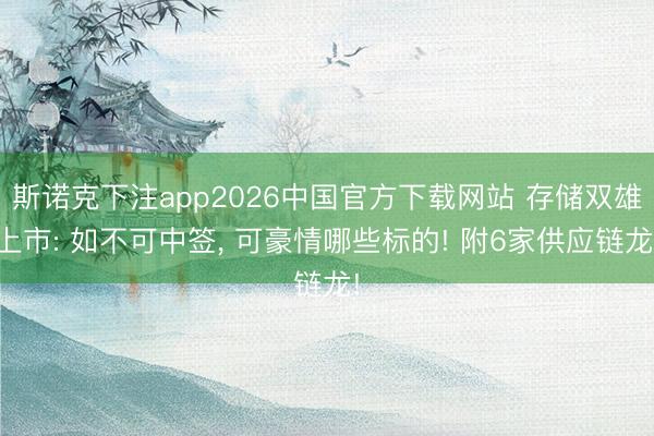 斯诺克下注app2026中国官方下载网站 存储双雄上市: 如不可中签, 可豪情哪些标的! 附6家供应链龙!