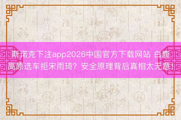 斯诺克下注app2026中国官方下载网站 白鹿高原选车拒宋雨琦?安全原理背后真相太无意!